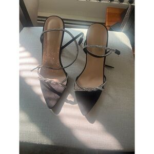 Elegant Black Strappy Heels with Rhinestone Accents